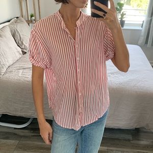 XIRENA, red and white striped short sleeve button down! Very cute!